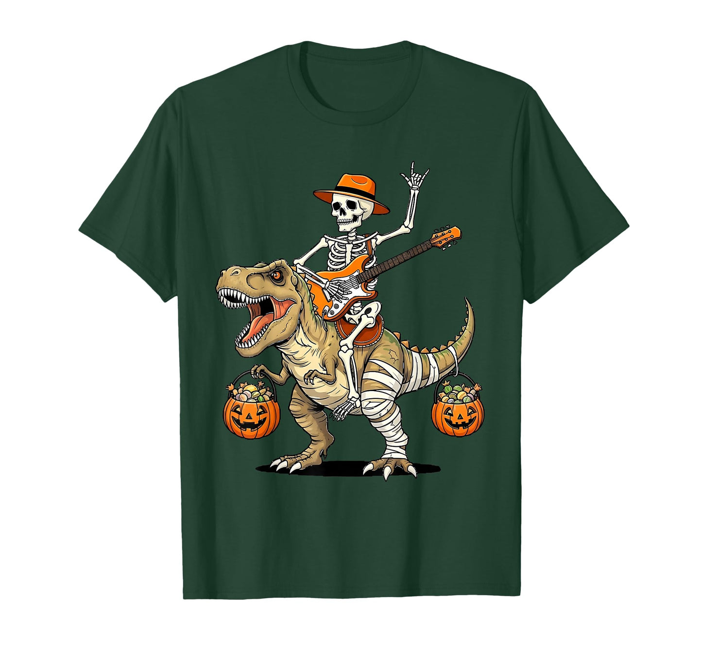 Funny Skeleton Dinosaur Halloween Guitar Rock Design Boys T-Shirt