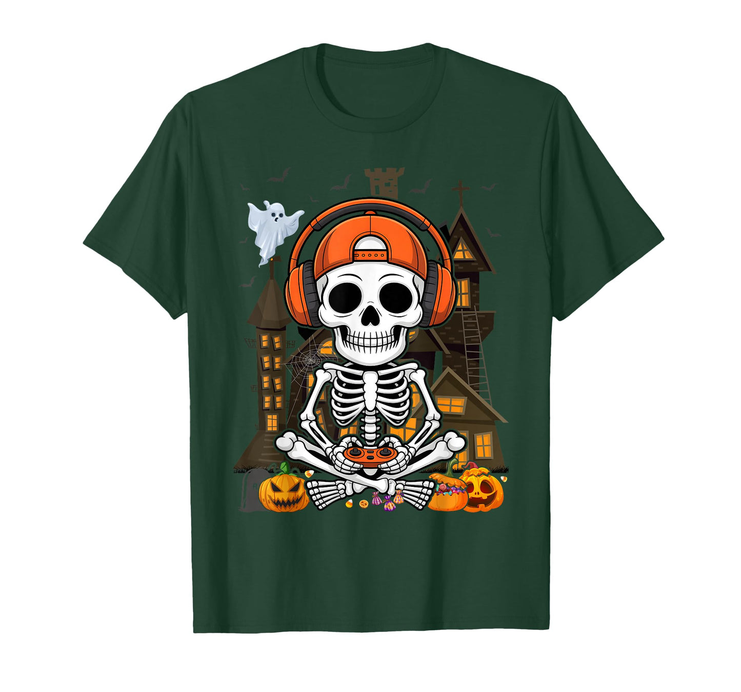 Skeleton Halloween Video Gamer Kids Boys Teens Men T-Shirt