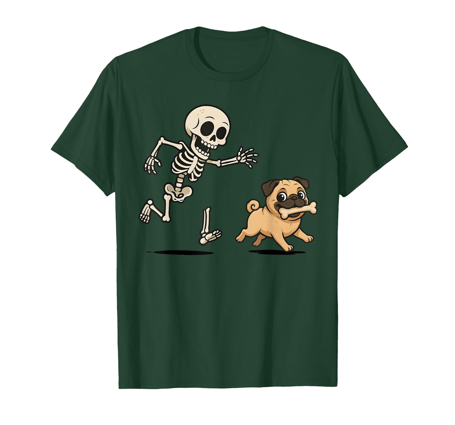 Funny Skeleton Chasing Pug Halloween Dog Mom Pet Lover T-Shirt
