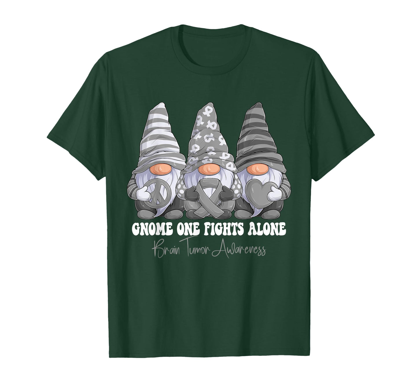 Brain Tumor Awareness Month Gray Ribbon Gnomies Support T-Shirt
