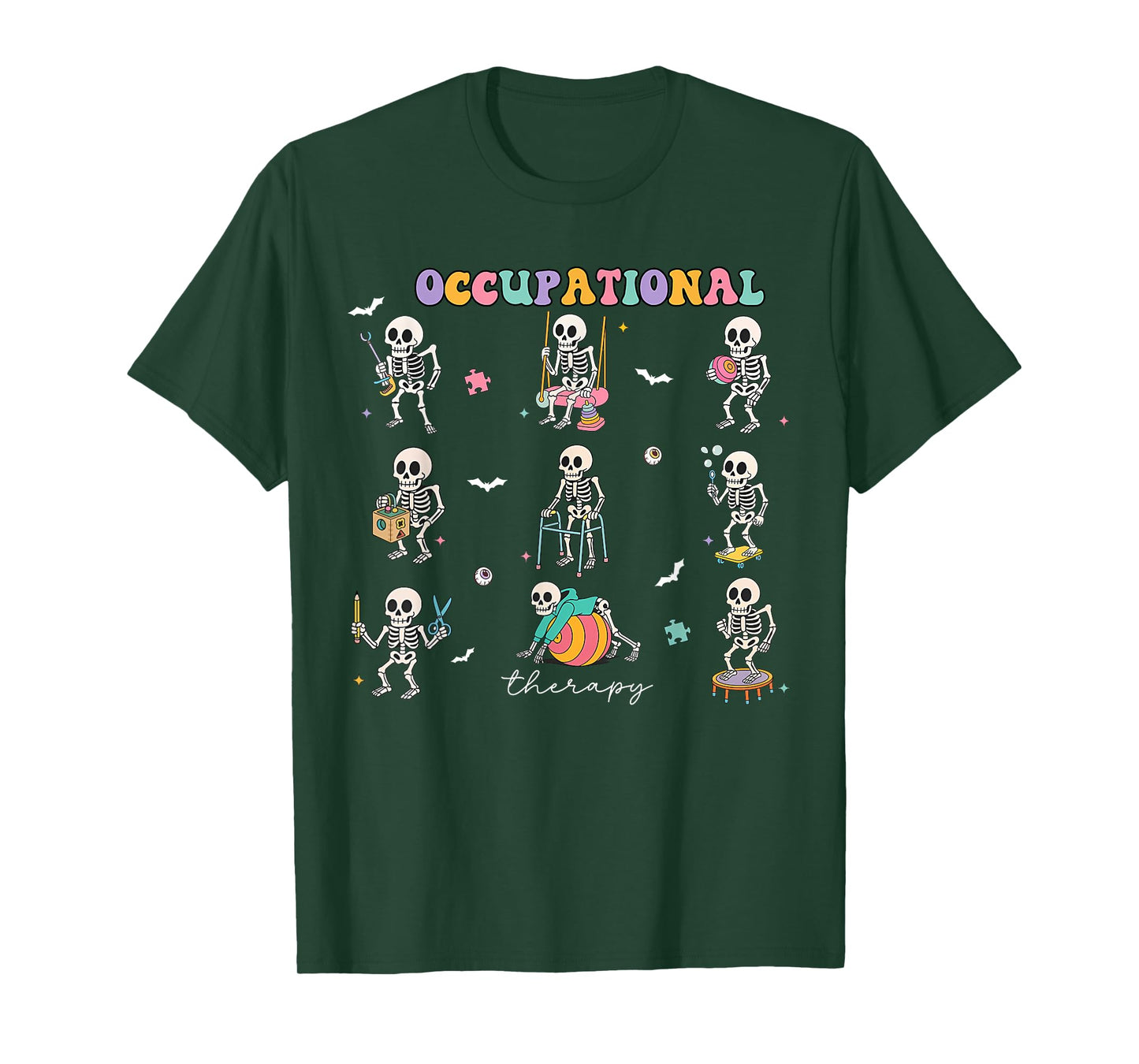 OT Occupational Therapy Therapist Halloween Spooky Skeleton T-Shirt