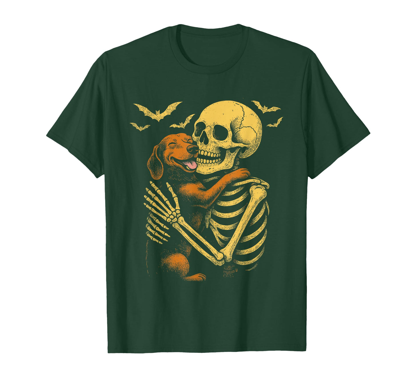Skeleton Hugging Dachshund Dog Gothic Halloween Dachshund T-Shirt