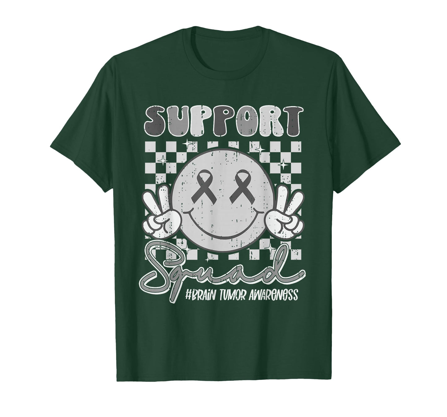 Support Squad Brain Tumor Awareness Smile Face Gray Ribbon T-Shirt