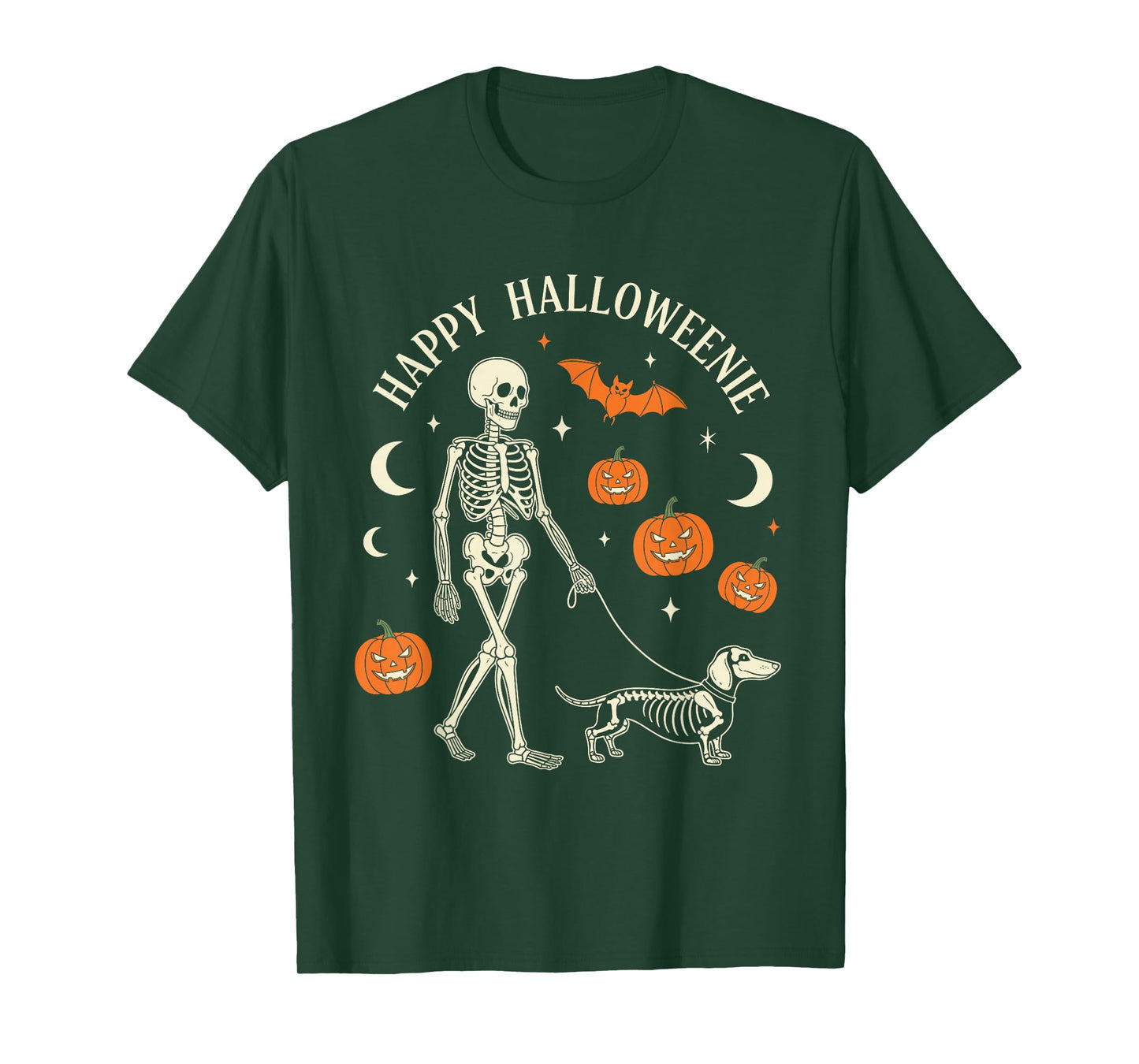 Happy Halloweenie Funny Halloween Skeleton Dachshund Dog T-Shirt
