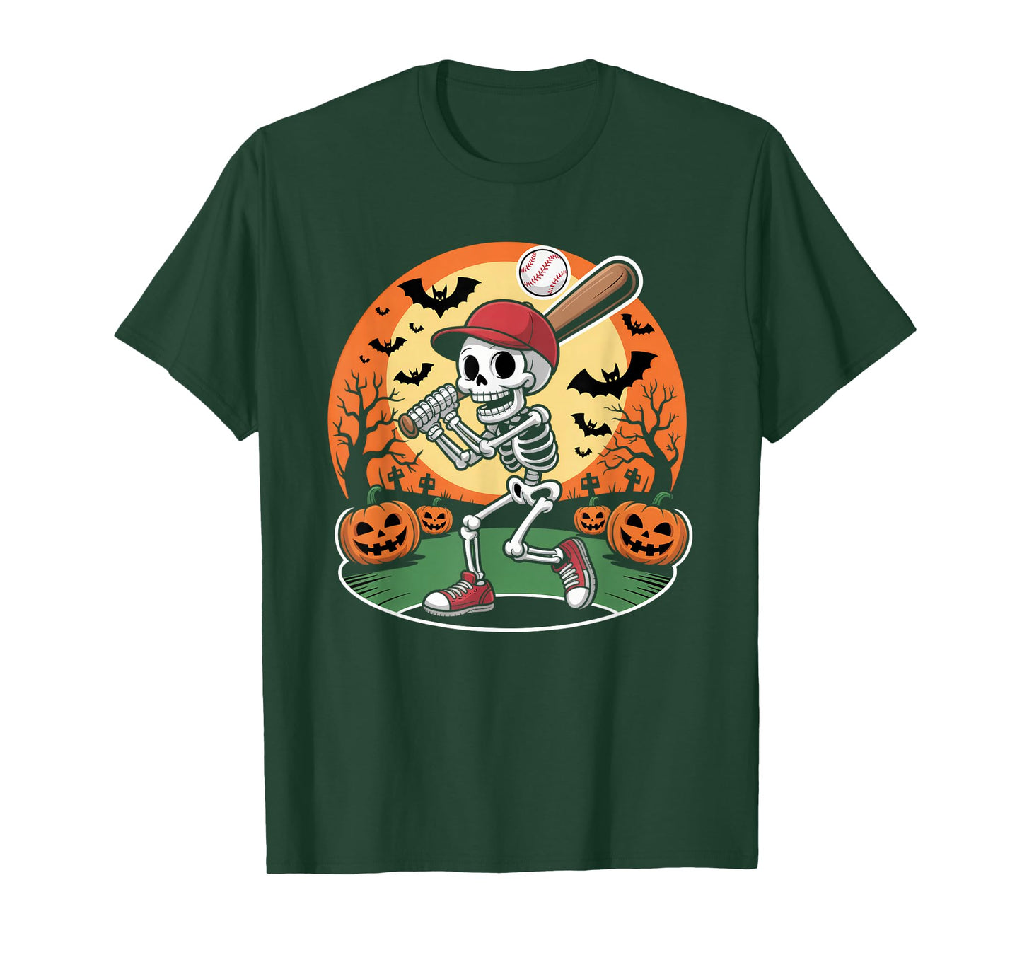 Baseball Skeleton Halloween Men Boys Baseball Spooky Season T-Shirt