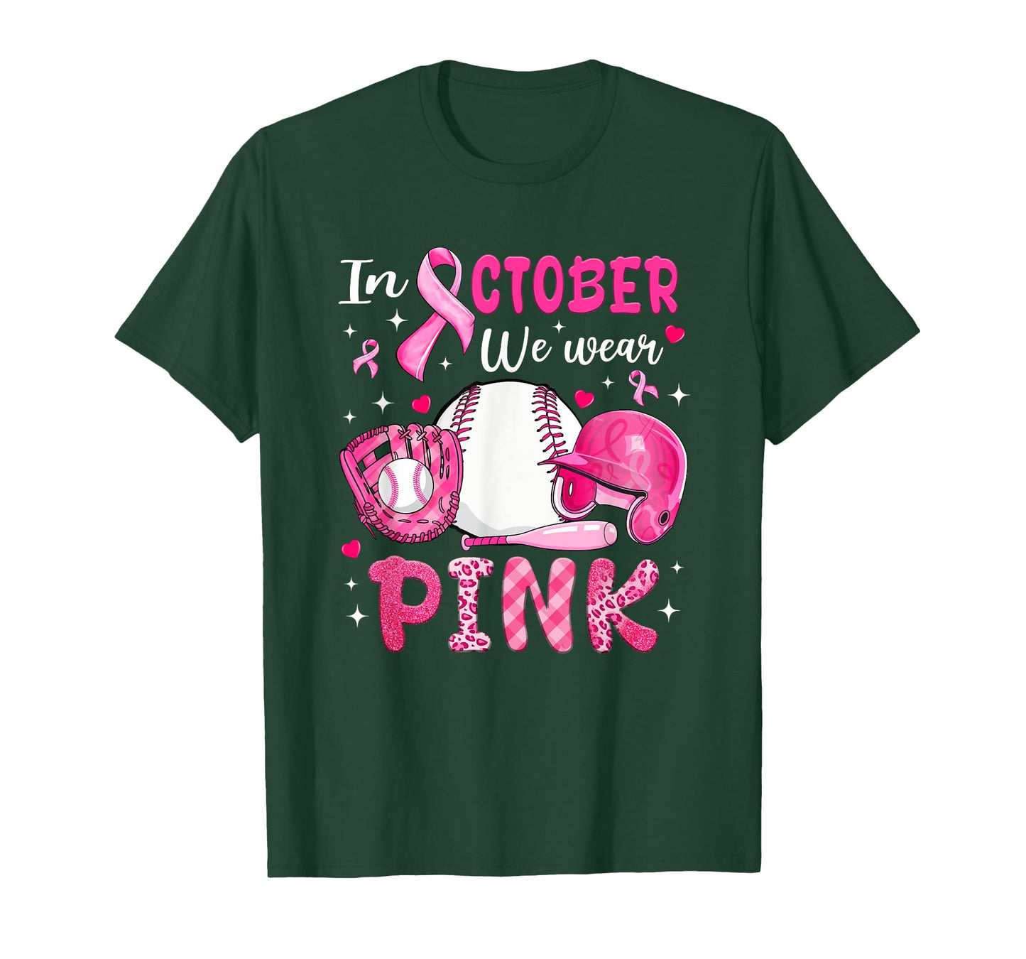 in October We Wear Pink Baseball Breast Cancer Awareness T-Shirt