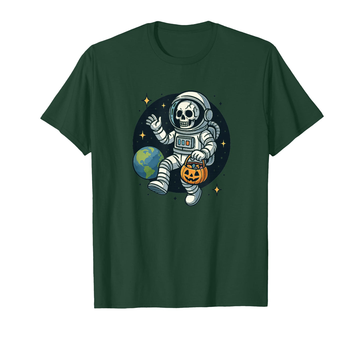 Skeleton Astronaut Floating in Space Halloween T-Shirt