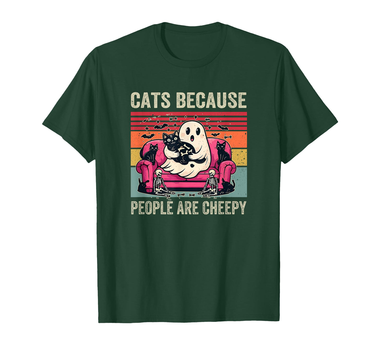 Cats Because People are Creepy Ghost Halloween Cat Mom Kids T-Shirt