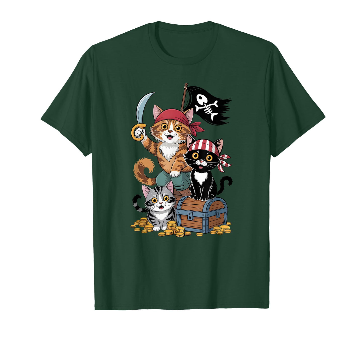 Pirate Cats Lovers Treasure Skeleton Halloween Costume Party T-Shirt