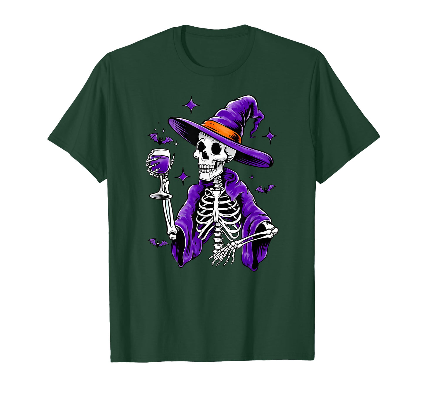 Halloween Red Wine Shirt Women's Witch Skeleton with Wine Glass T-Shirt
