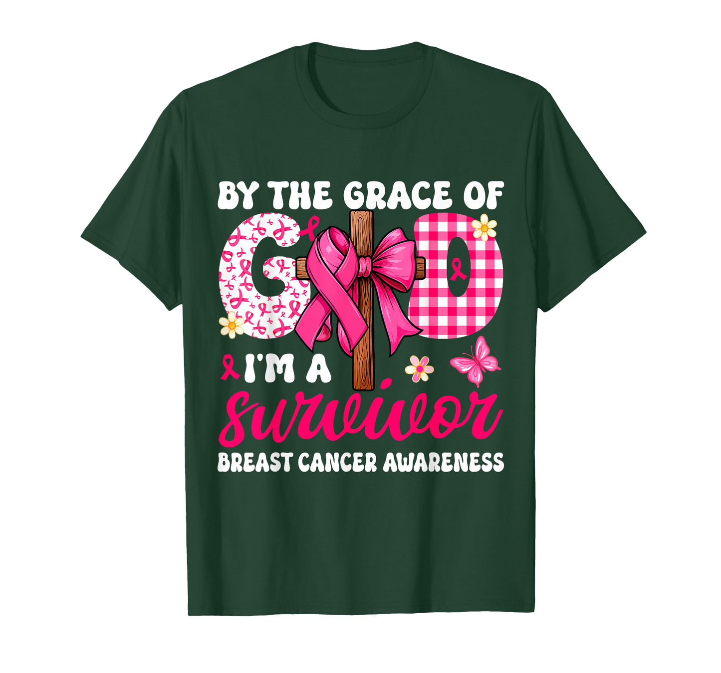 Christian Breast Cancer Bow by The Grace God I'm A Survivor T-Shirt
