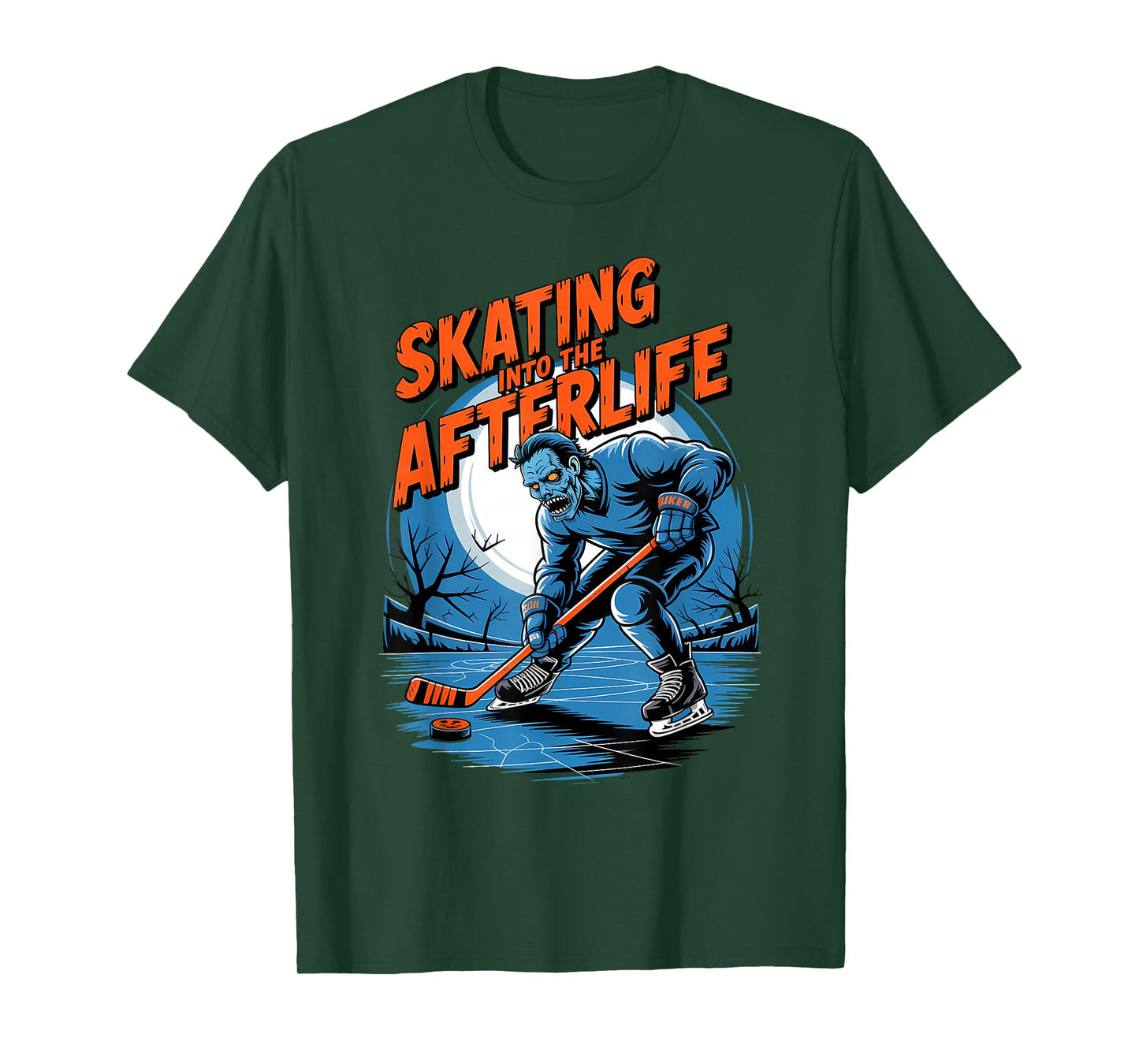 Skating into The Afterlife Funny Hockey Zombies Halloween T-Shirt
