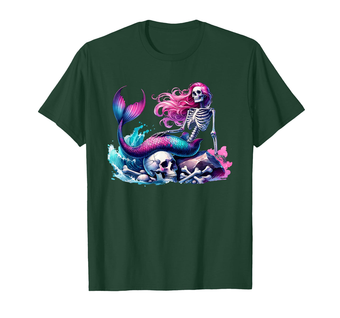 Mermaid Skull Ocean Wave Siren Skeleton Sea T-Shirt