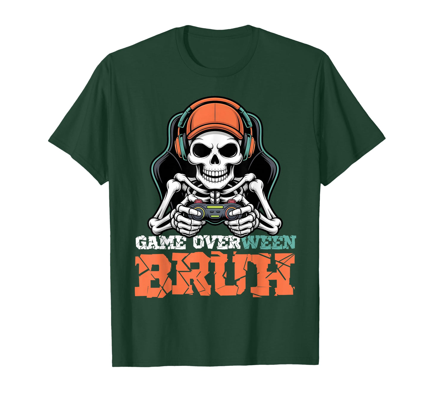 Halloween Skeleton Gamer Video Game Overween Bruh Boys Men T-Shirt