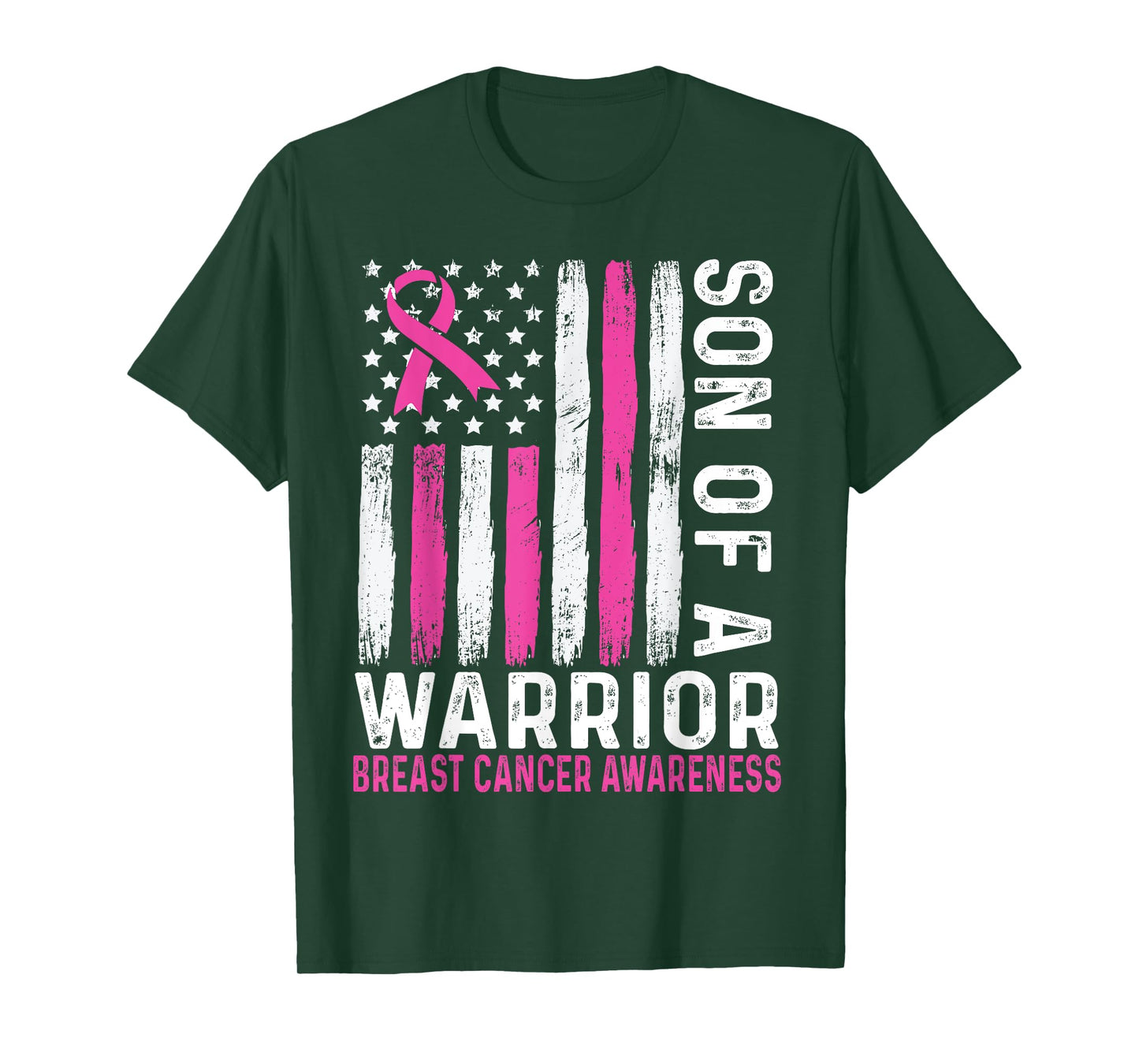 Son of a Warrior Cancer USA American Flag Breast Cancer T-Shirt for Women Kids Men