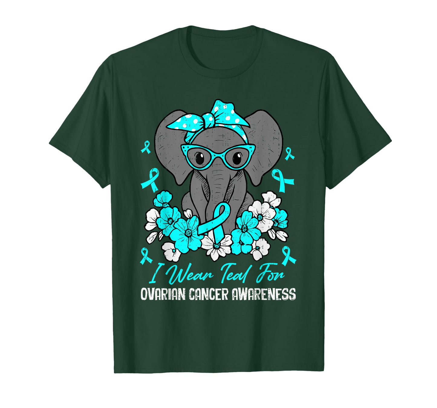Ovarian Cancer Awareness Elephant Ribbon Teal Animal Support T-Shirt