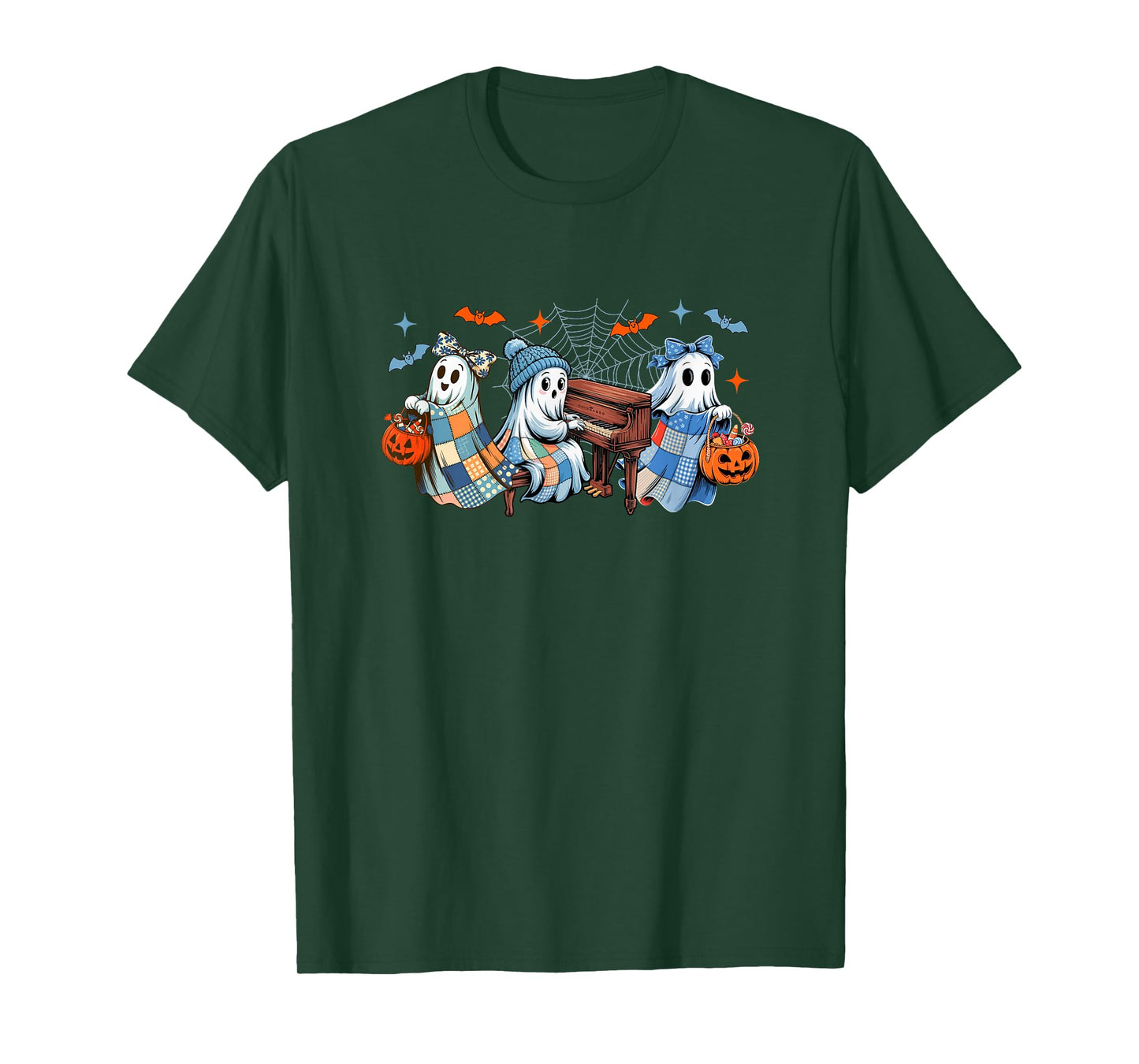 Three Colorful Boo Bow Tie Playing Piano Halloween Musical T-Shirt