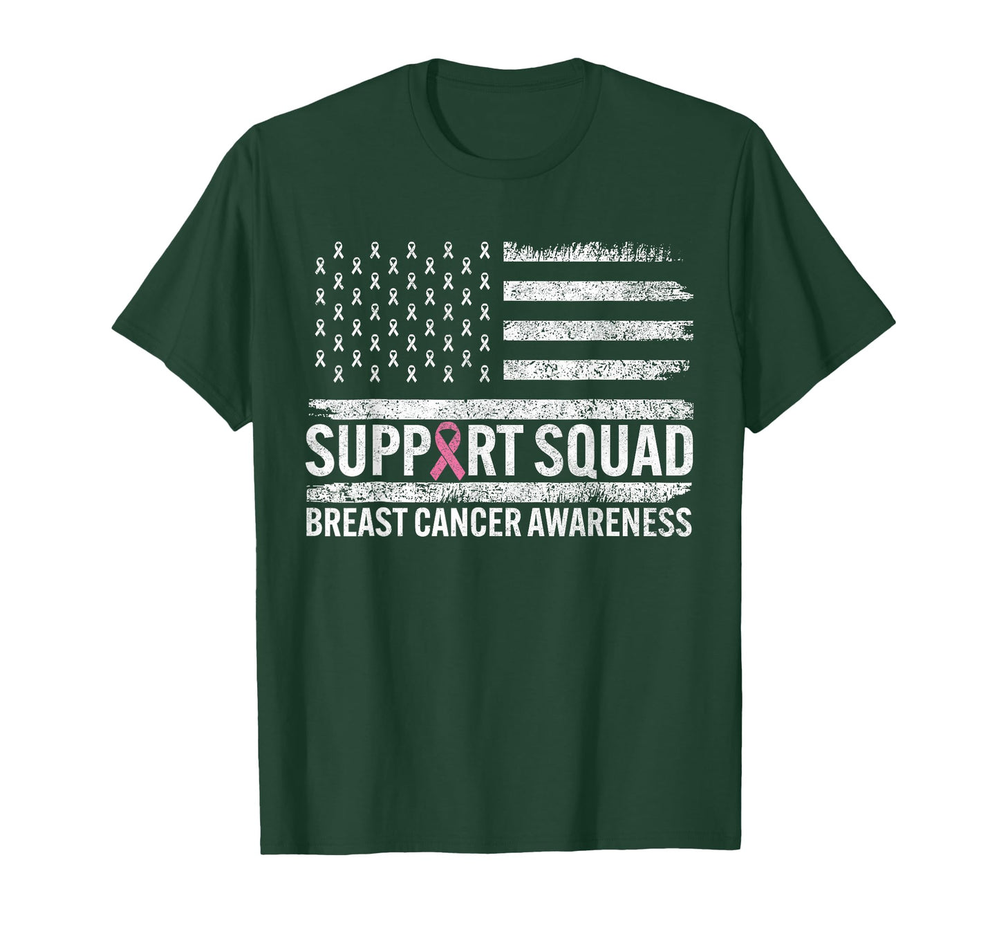 Breast Cancer Support Squad Pink Ribbon Retro American Flag T-Shirt