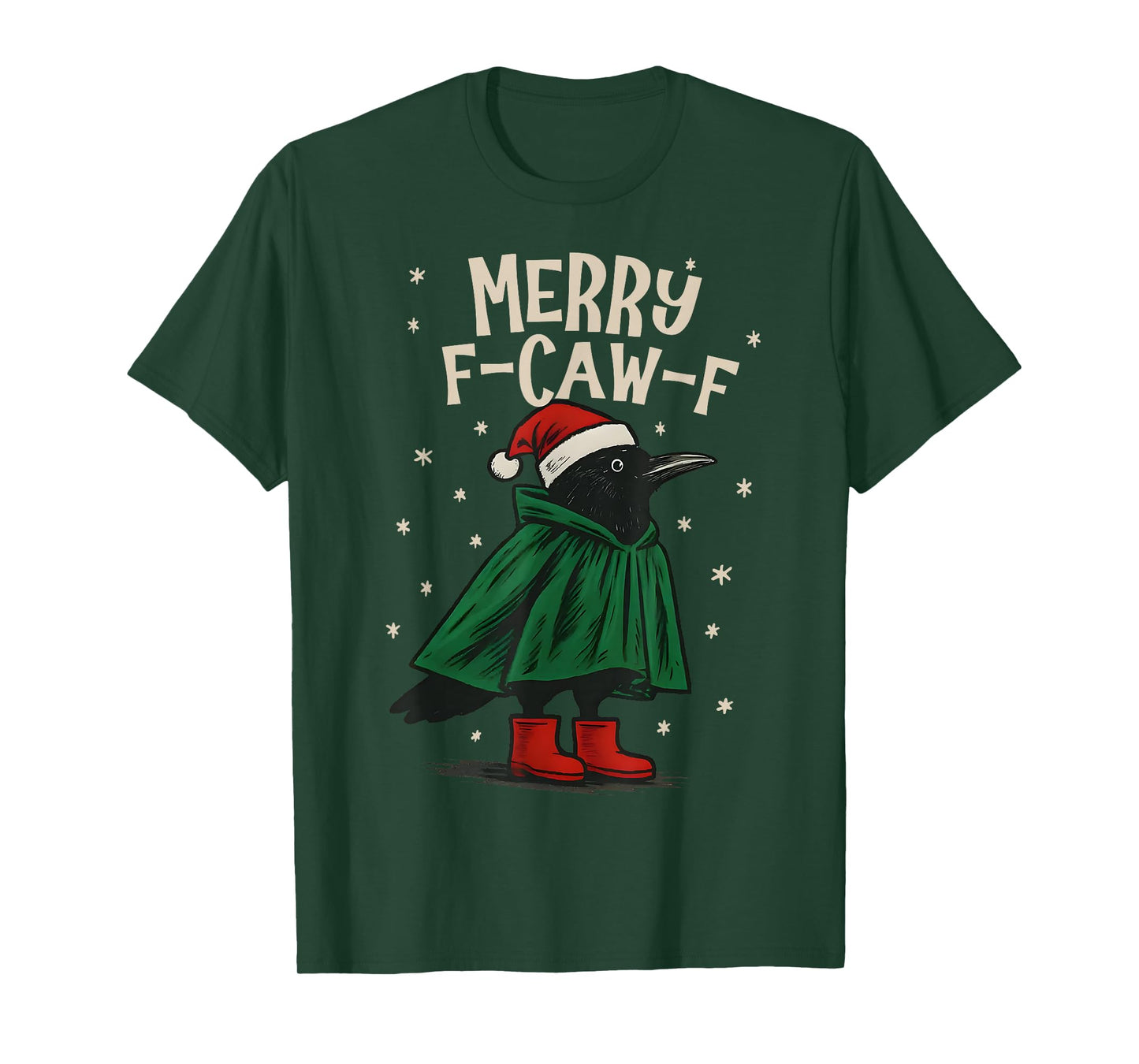 Black Crow F-Caw-F Funny Retro Christmas Lights Santa hat T-Shirt