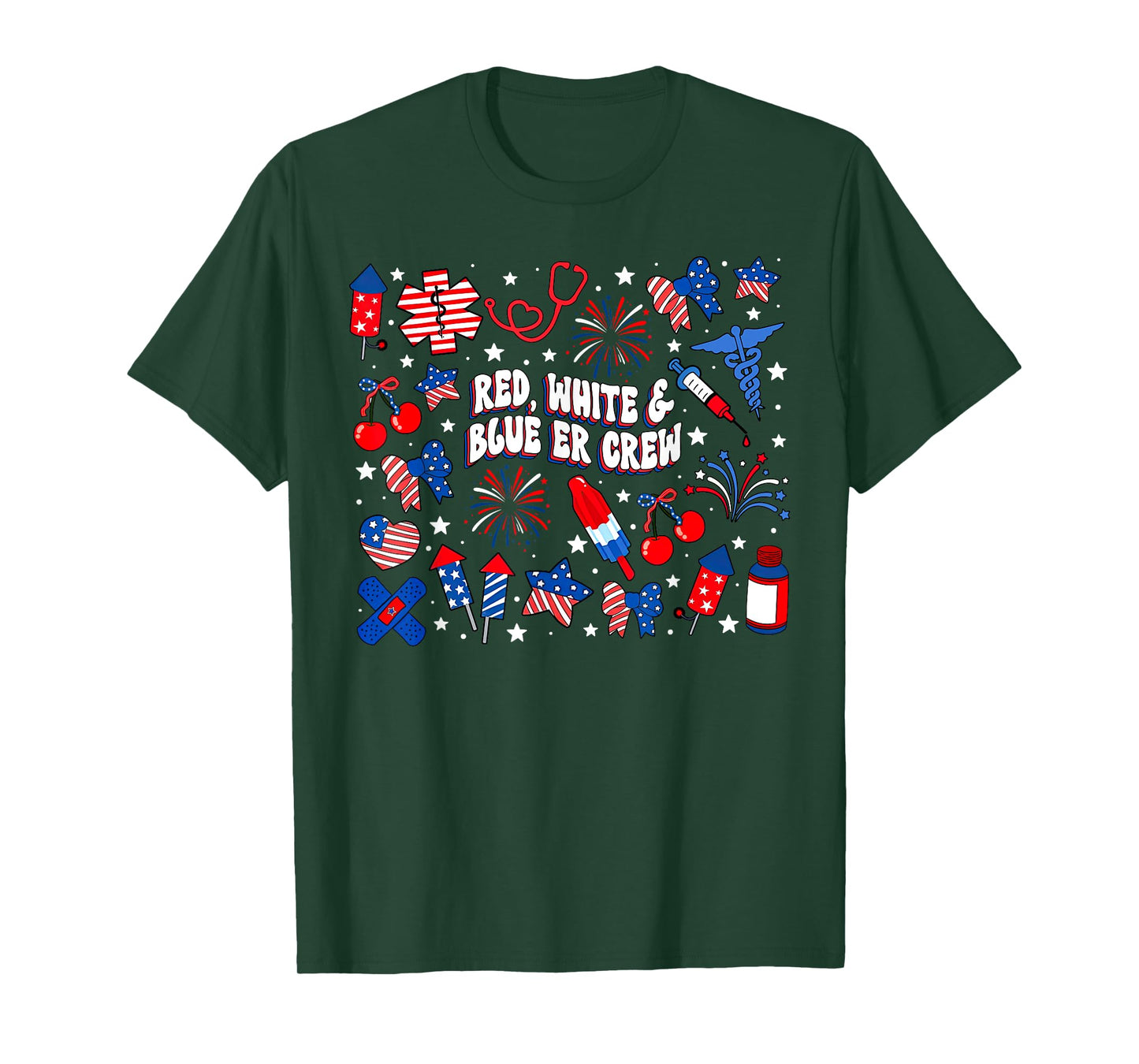 Red White Blue ER Crew Emergency Department 4th Of July T-Shirt