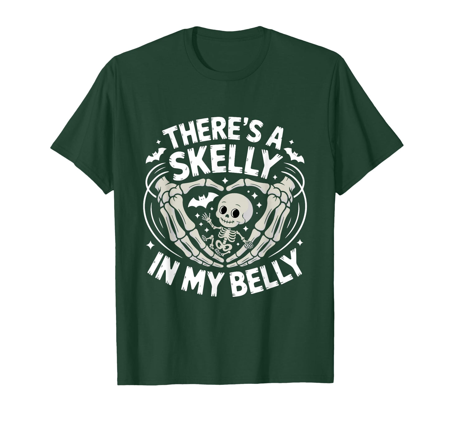 Funny Skeleton There's Skelly in My Belly Pregnant Halloween T-Shirt