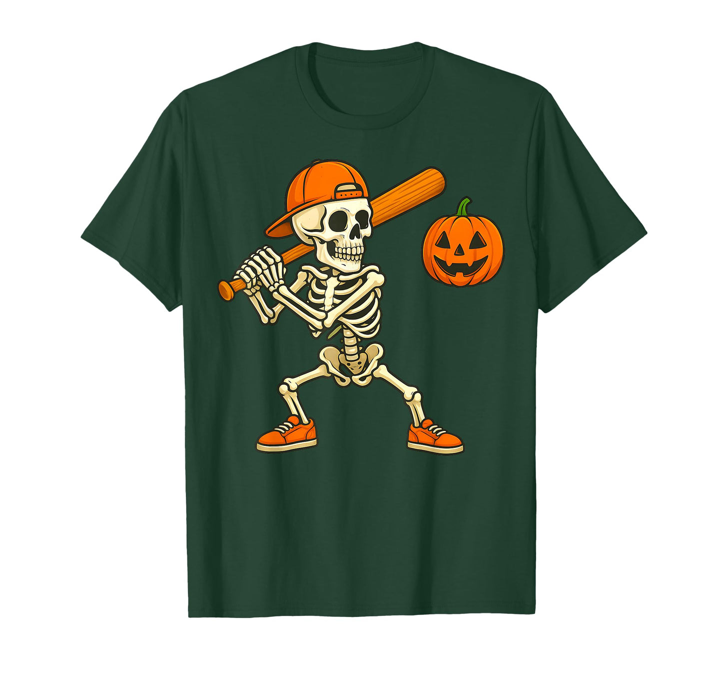 Funny Skeleton Batting Pumpkin Baseball Halloween Costume T-Shirt