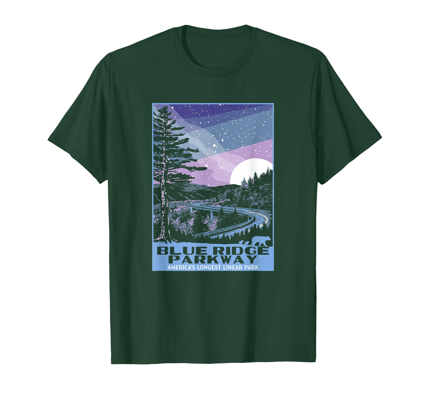 Blue Ridge Parkway at Night WPA Style Vintage Stars & Moon T-Shirt