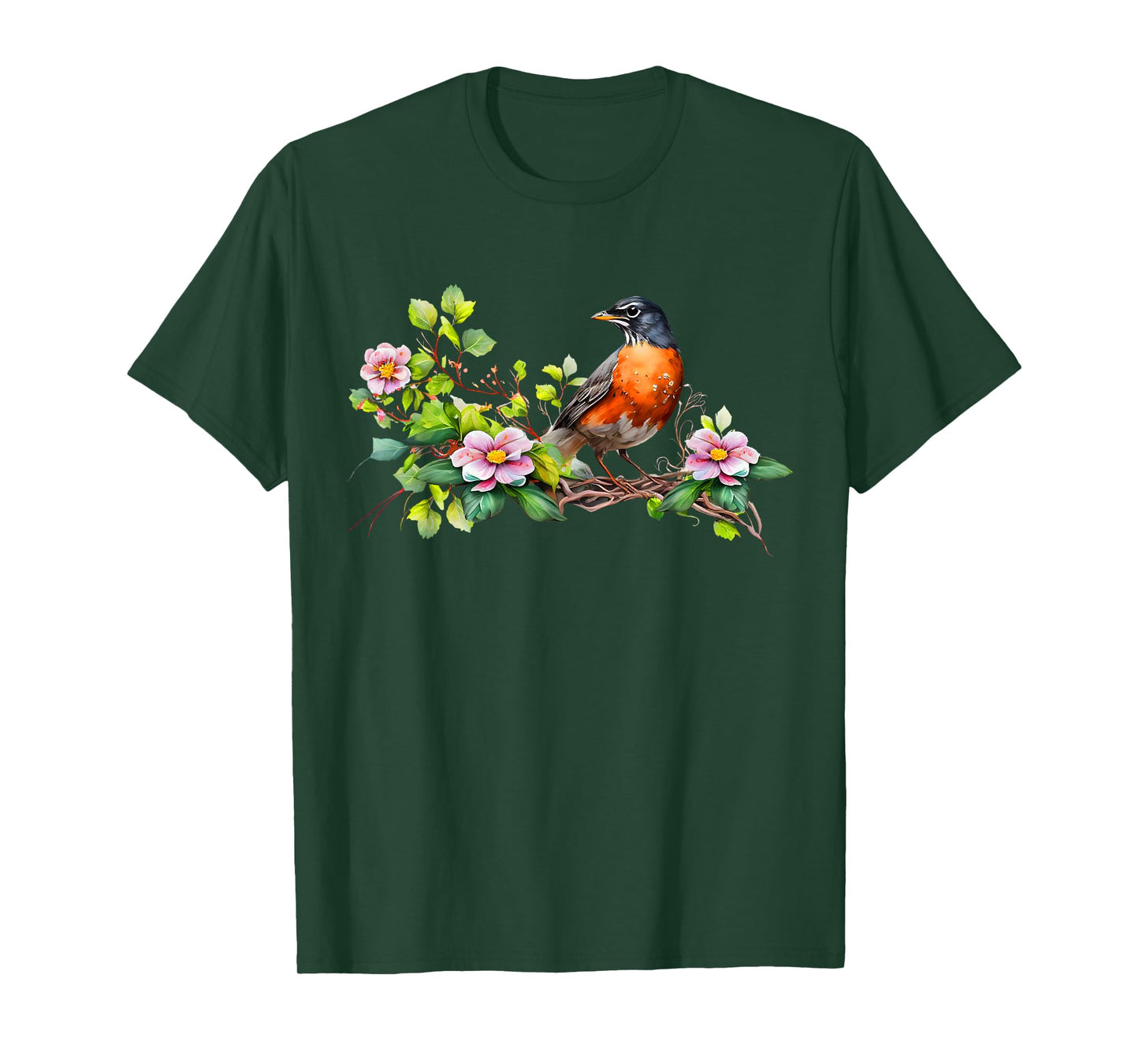American Robin Backyard Birds Dogwood Flowers For Birders T-Shirt