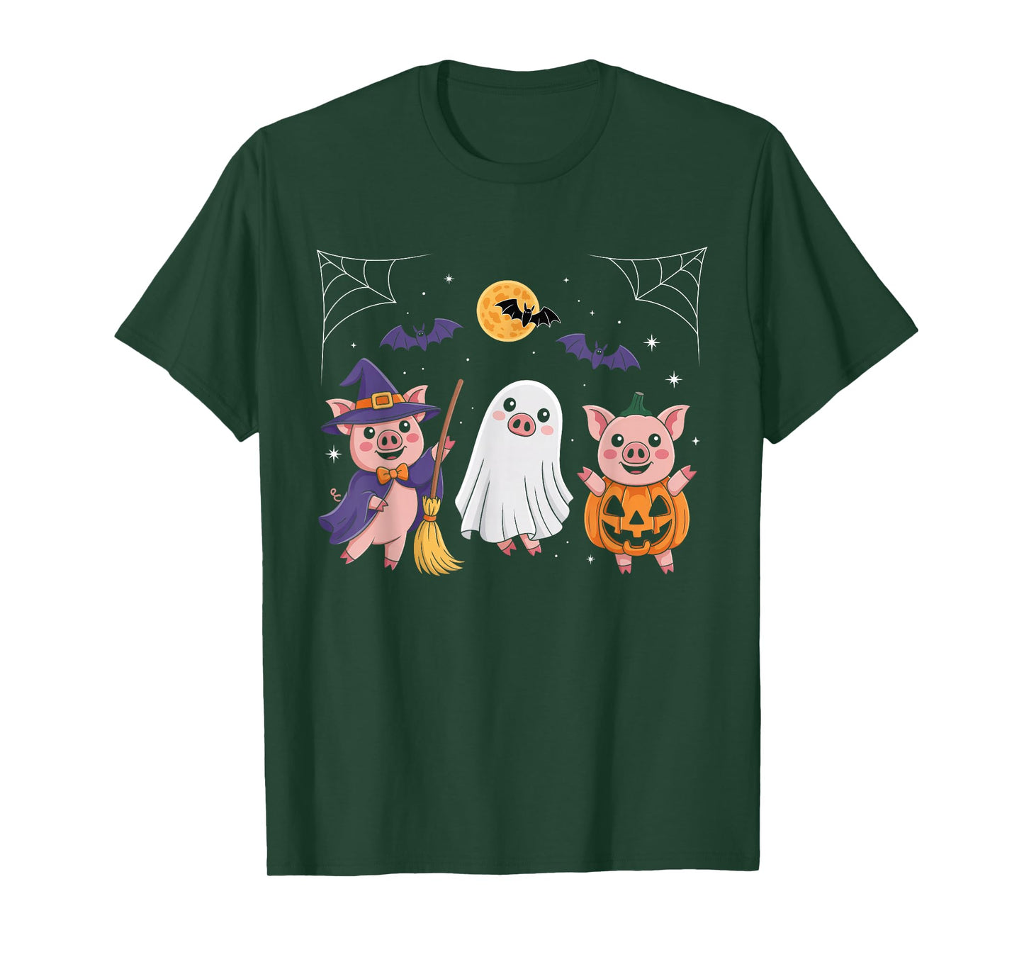 Three Halloween Pigs Cosplay Witch Boo Carved Pumpkin T-Shirt