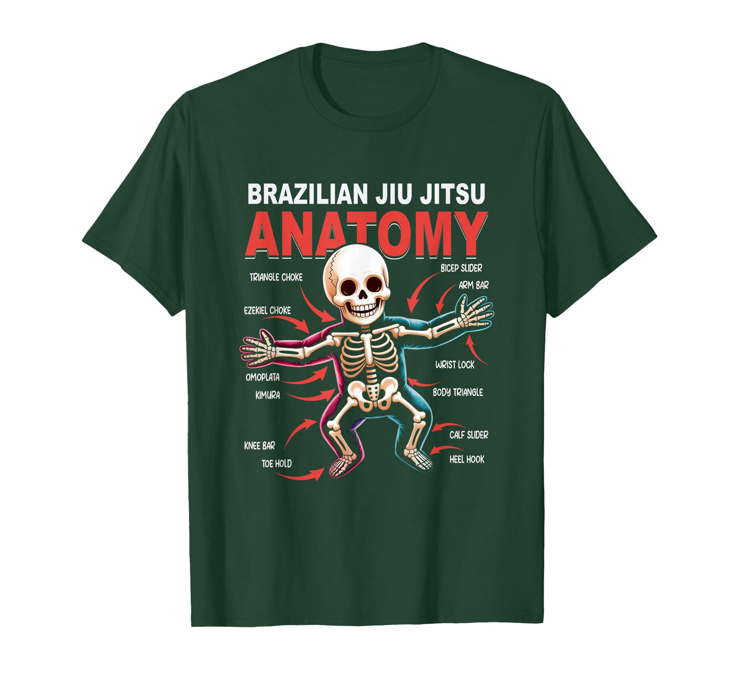 Brazilian Jiu Jitsu Anatomy Skeleton Moves Kimura Arm Bar T-Shirt