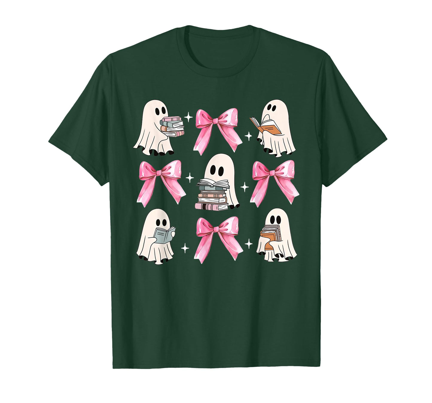 Little Pink Bow Ghost Reading Books Halloween Coquette Book T-Shirt