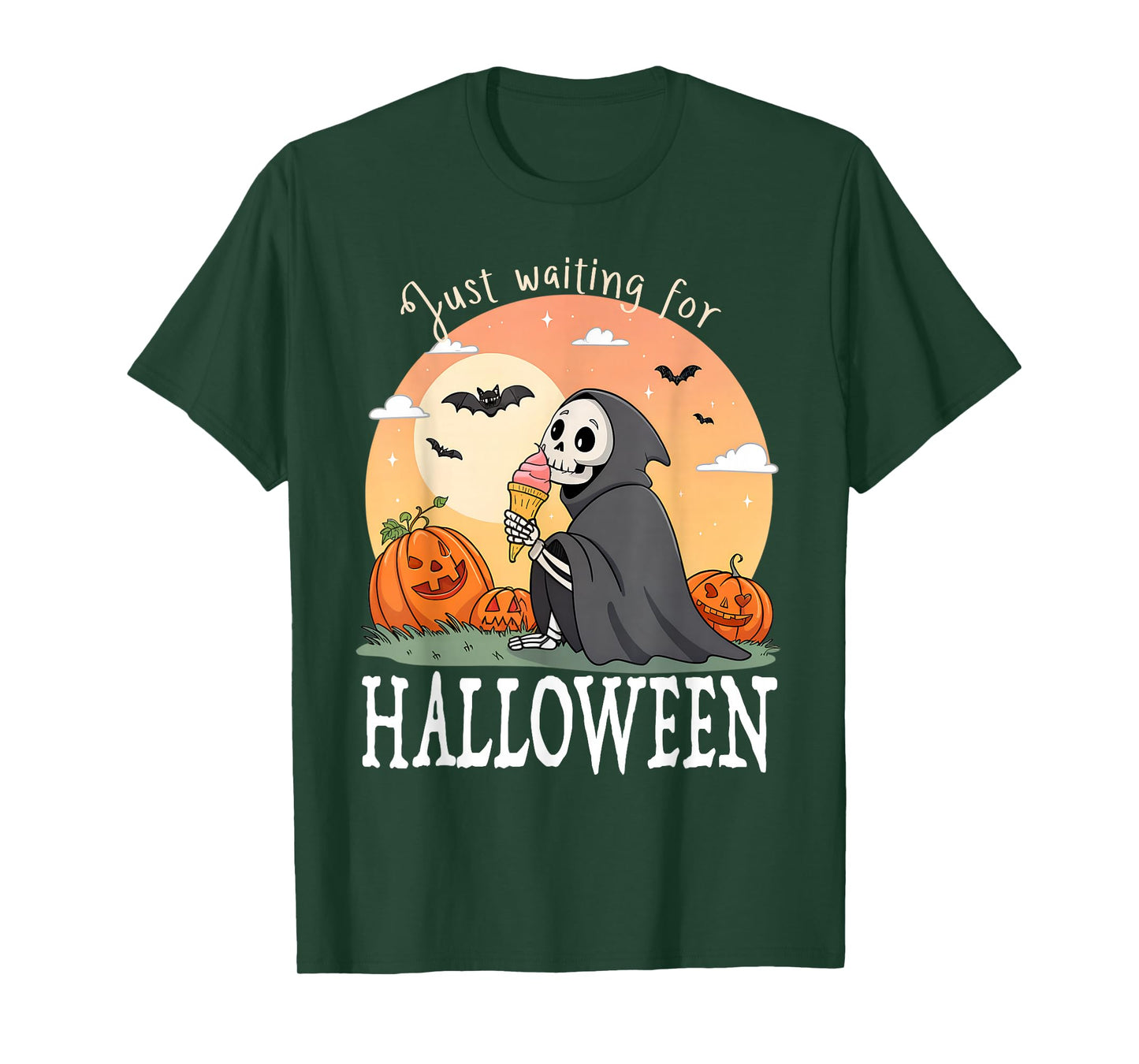 Just Waiting for Halloween Funny Skeleton Spooky Summerween T-Shirt