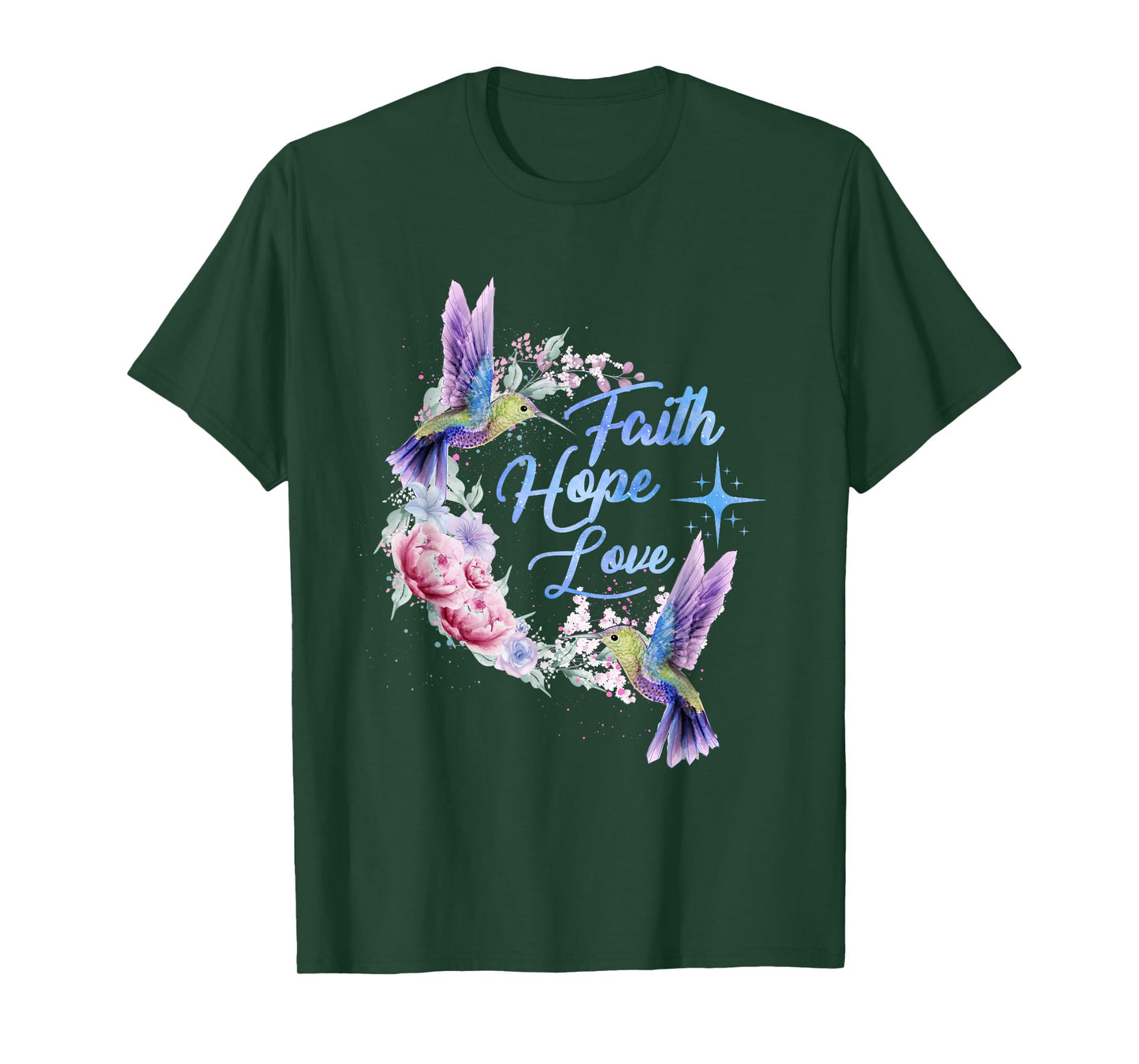 Hope Faith Love Hummingbird Picture Bird Print T-Shirt