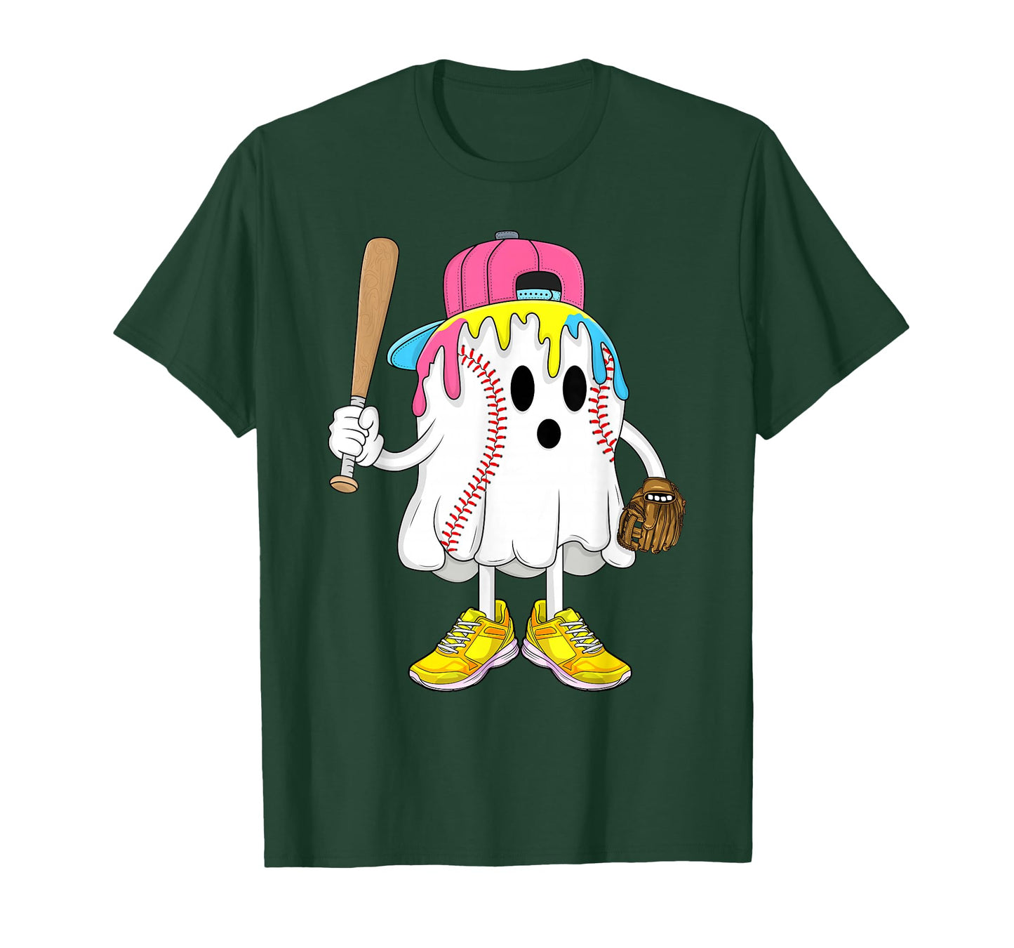 Ghost Baseball Halloween for Boys Ice Cream Drip Baseball T-Shirt