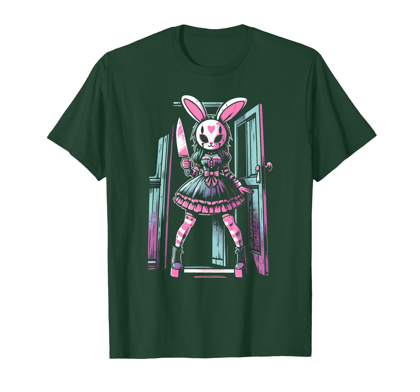 Pastel Goth Bunny Mask Girl Horror Slasher Anime Alt Rabbit T-Shirt