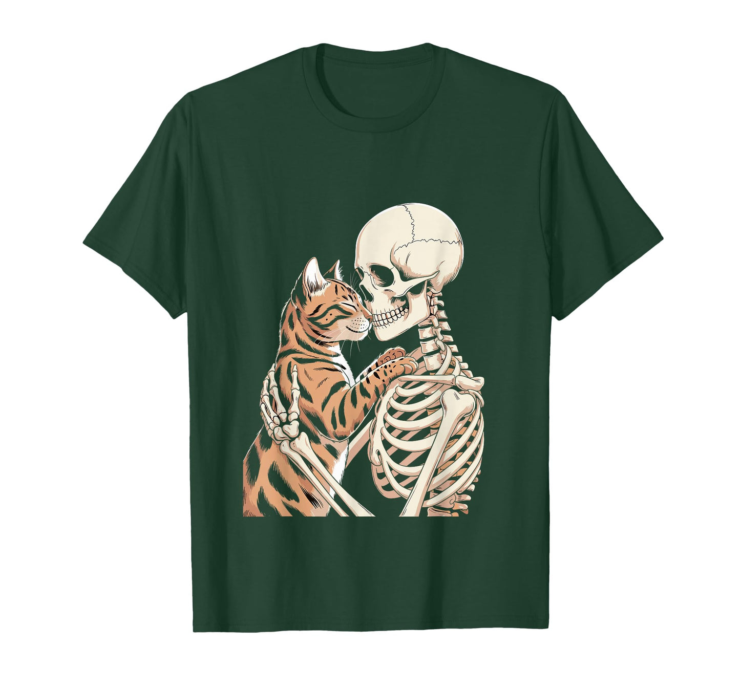 Skeleton Hugging Cat Halloween Cat Lover Cat Dad Mom T-Shirt