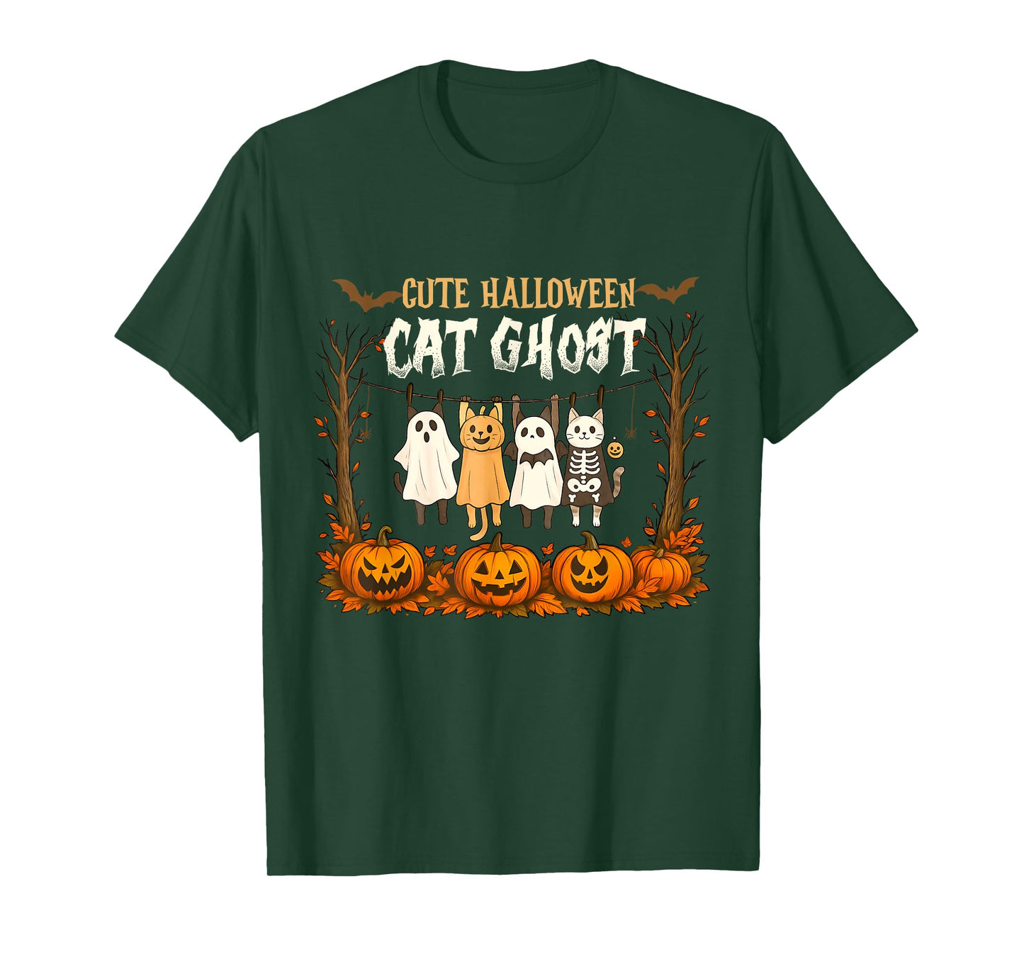 Vintage Halloween Ghost Holding Black Cat Groovy Floral T-Shirt