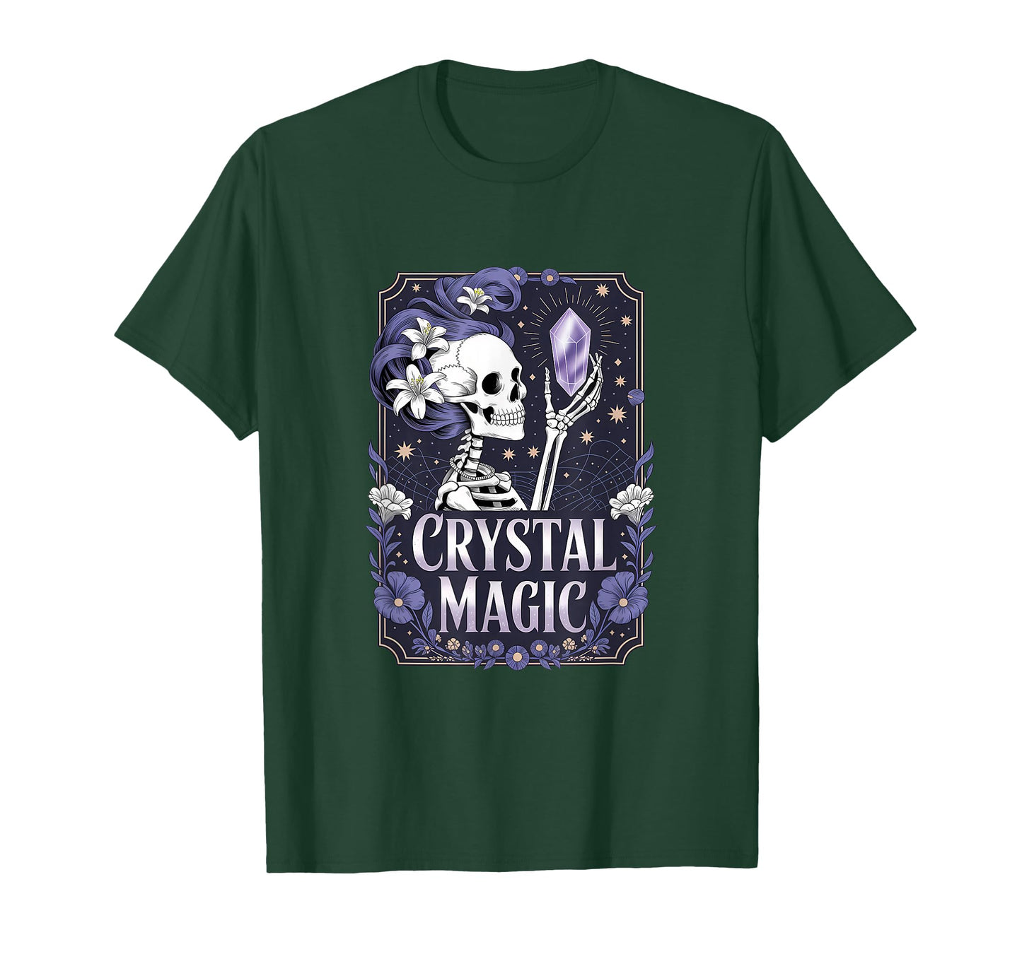 Tarot Crystal Magic Skeleton Floral Design T-Shirt