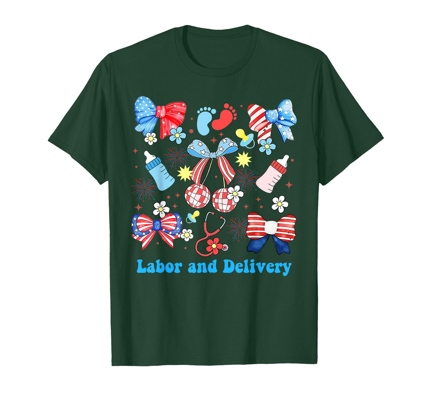 Labor Delivery Nurse 4th Of July Coquette Bow Independence T-Shirt