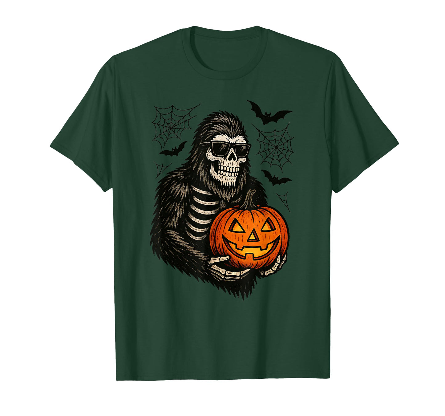 Spooky Bigfoot Jack O Lantern Skeleton Halloween Boys Mens T-Shirt
