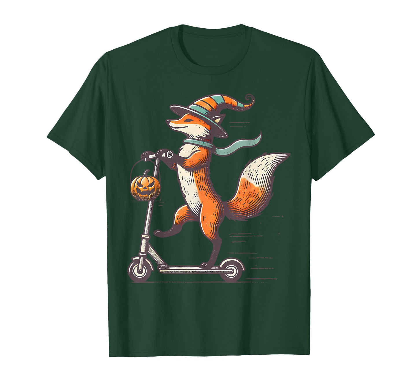 Funny Fox Riding Scooter Fall Pumpkin Halloween Thanksgiving T-Shirt