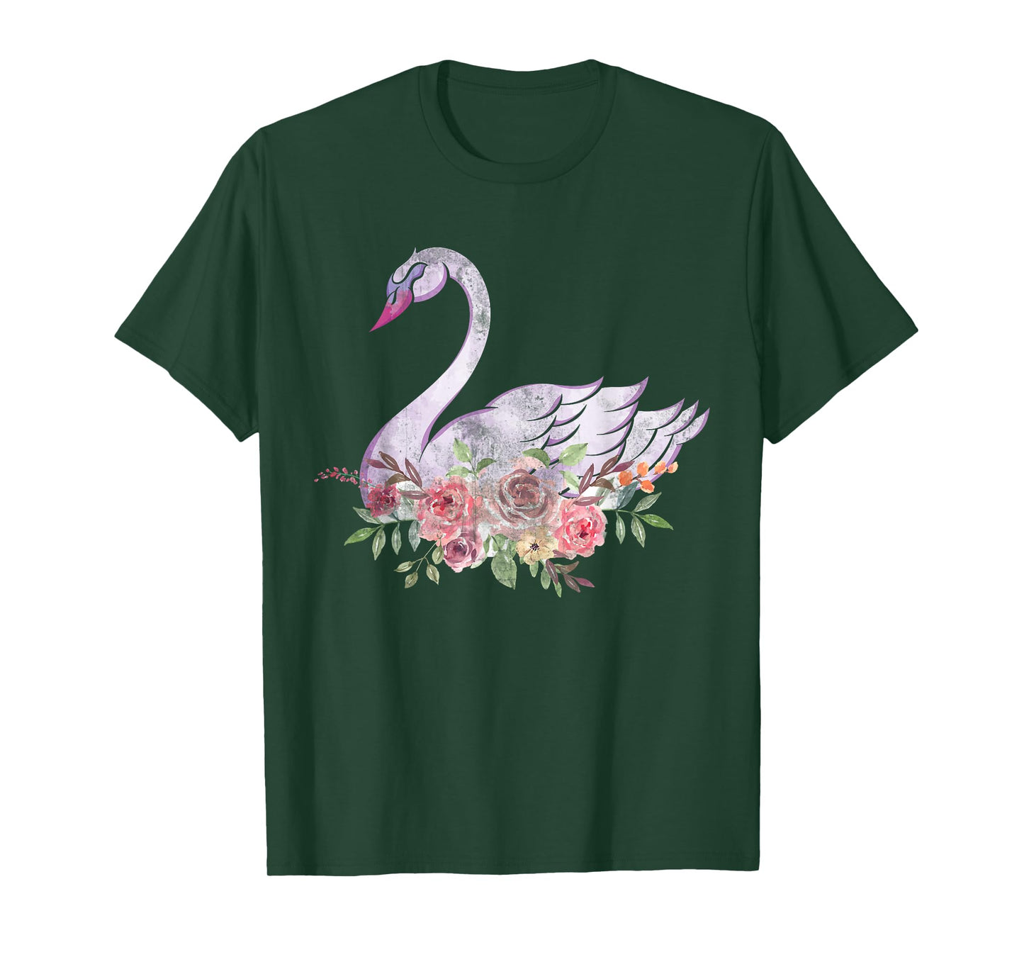 Women Girls Gift Pretty Animal Flower Crown Swan T-Shirt
