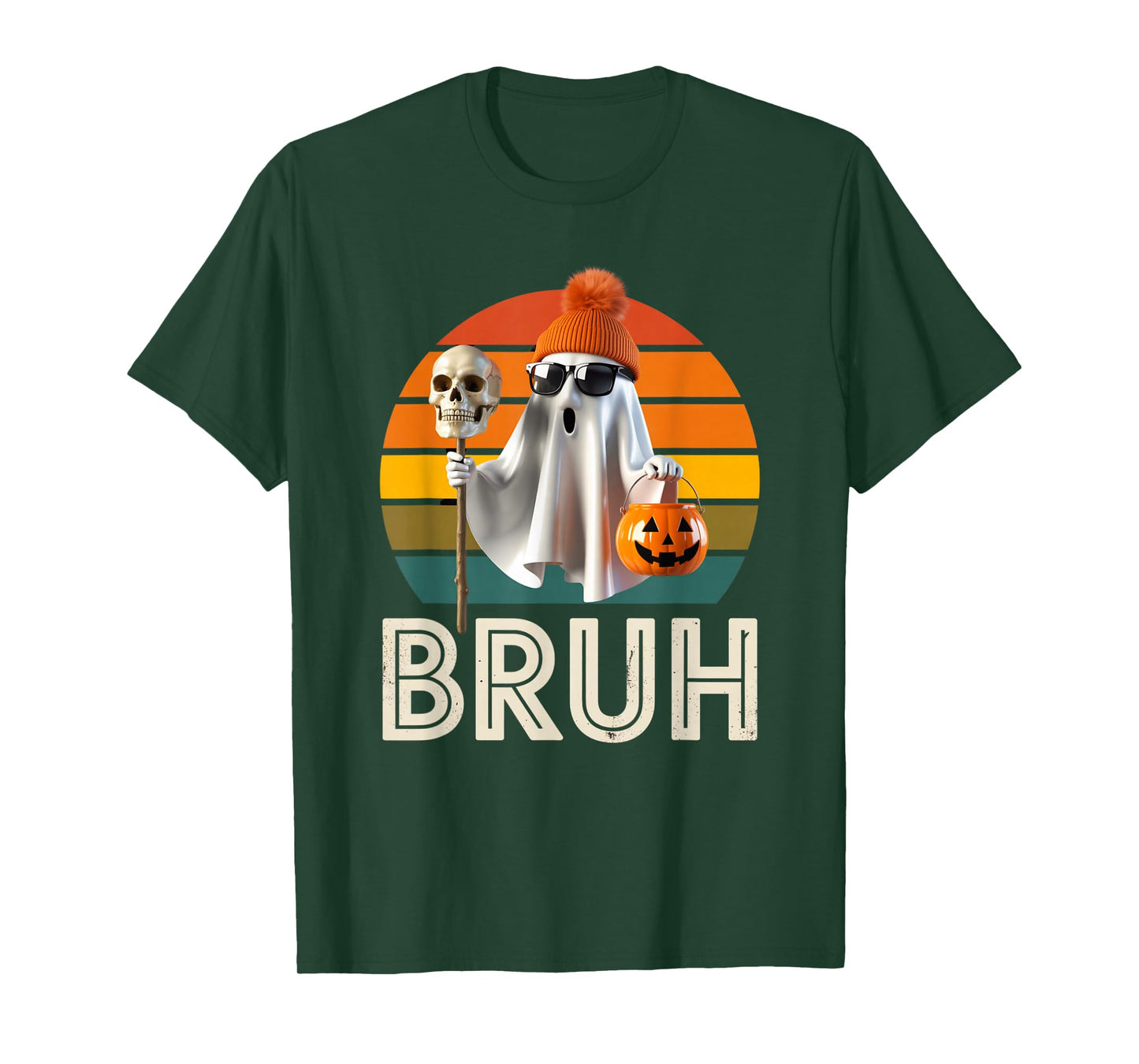 Funny Ghost Saying Bruh Halloween Meme Humor Women Men T-Shirt