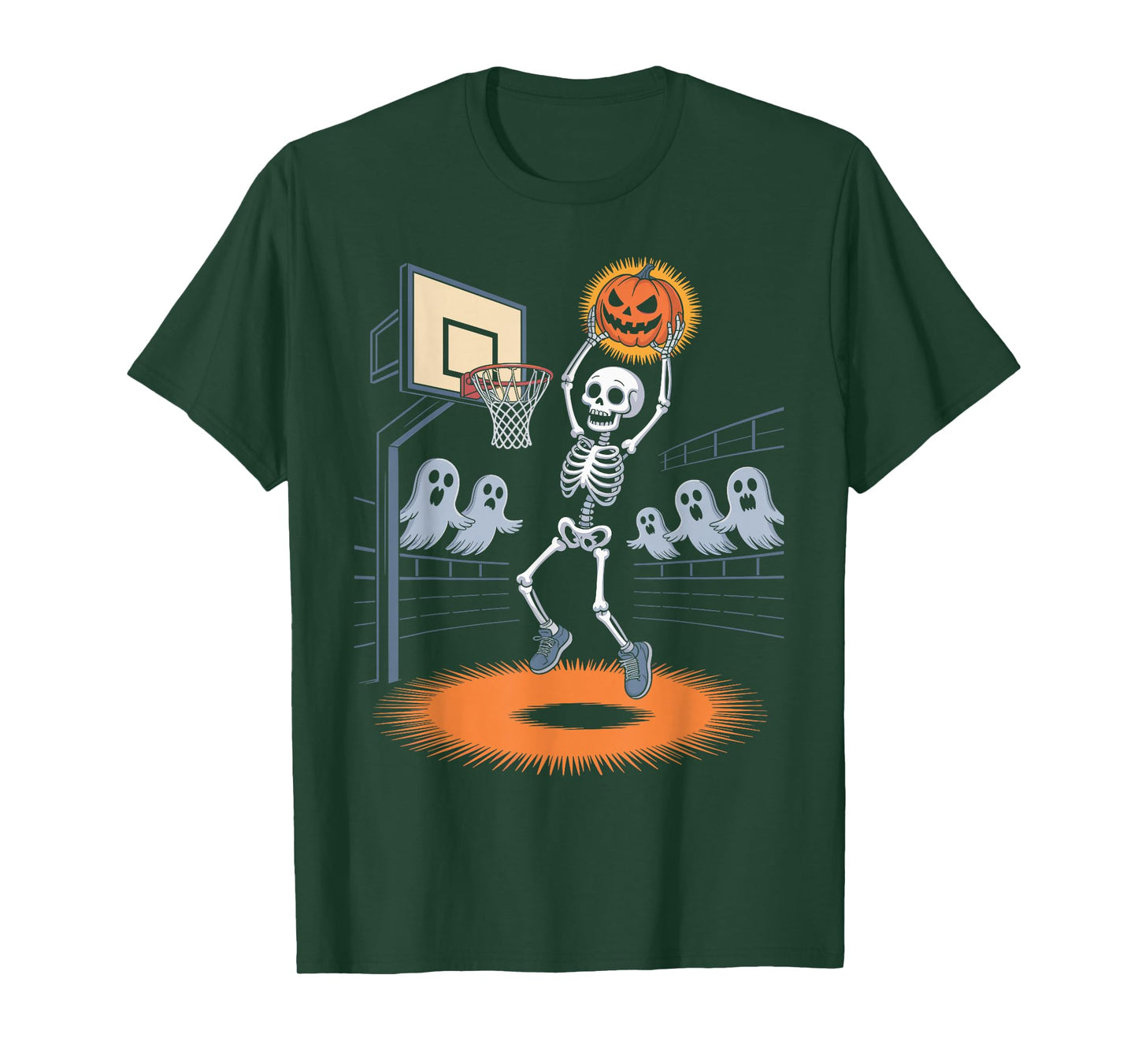 Skeleton Basketball Pumpkin Spooky Halloween Baller T-Shirt