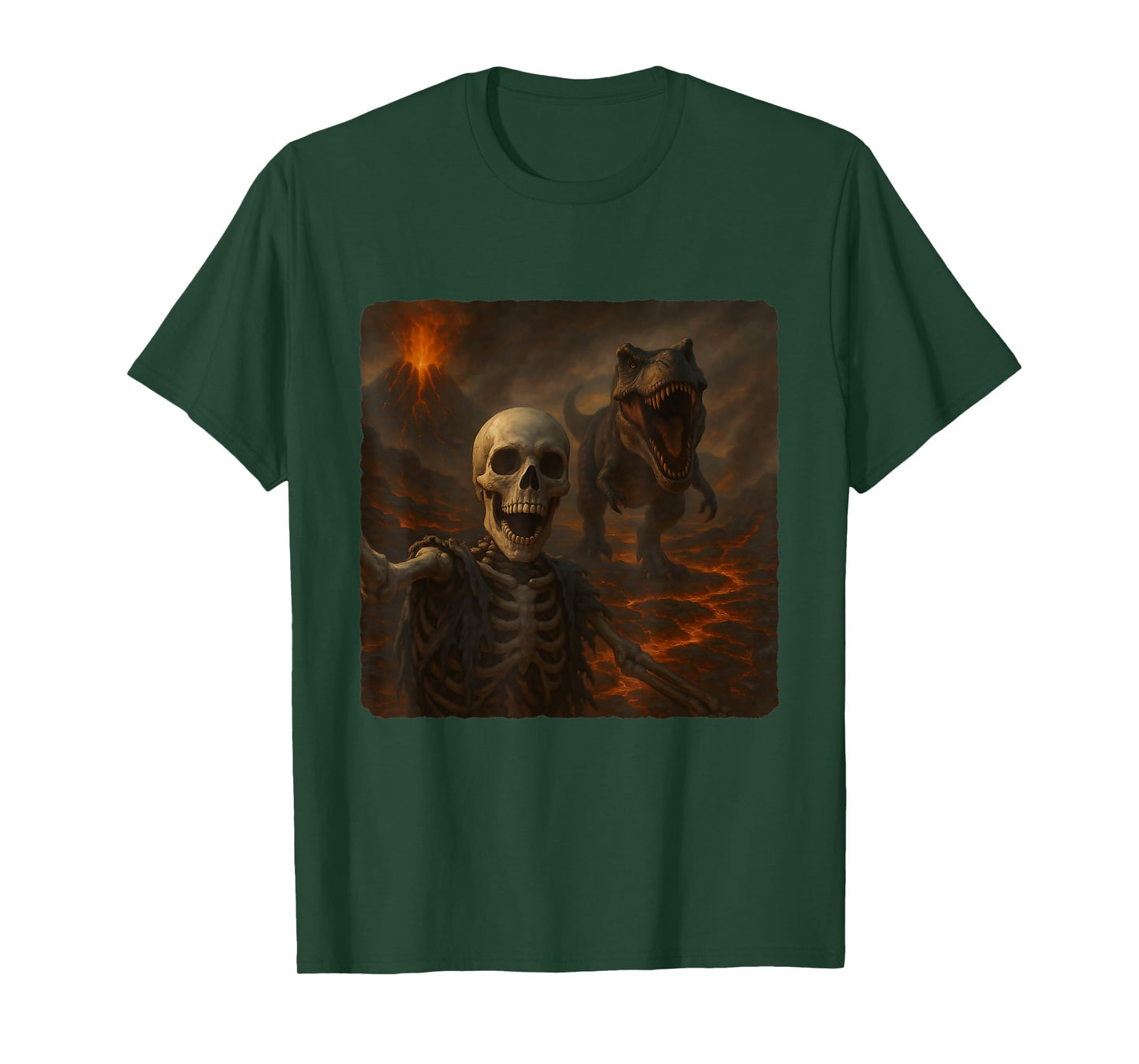 Skeleton Selfie T-Rex Dinosaur Chase Funny Humor T-Shirt