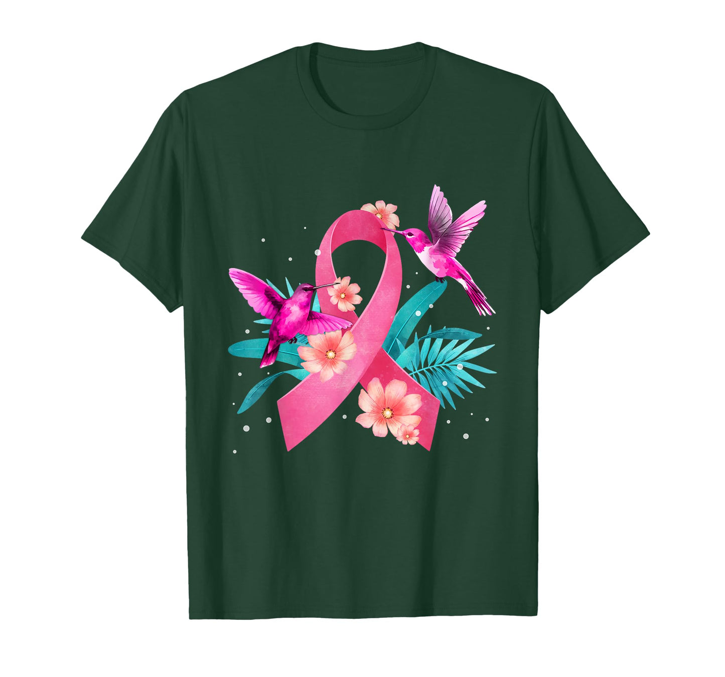 Hummingbird Breast Cancer Awareness Pink Ribbon Flowers T-Shirt