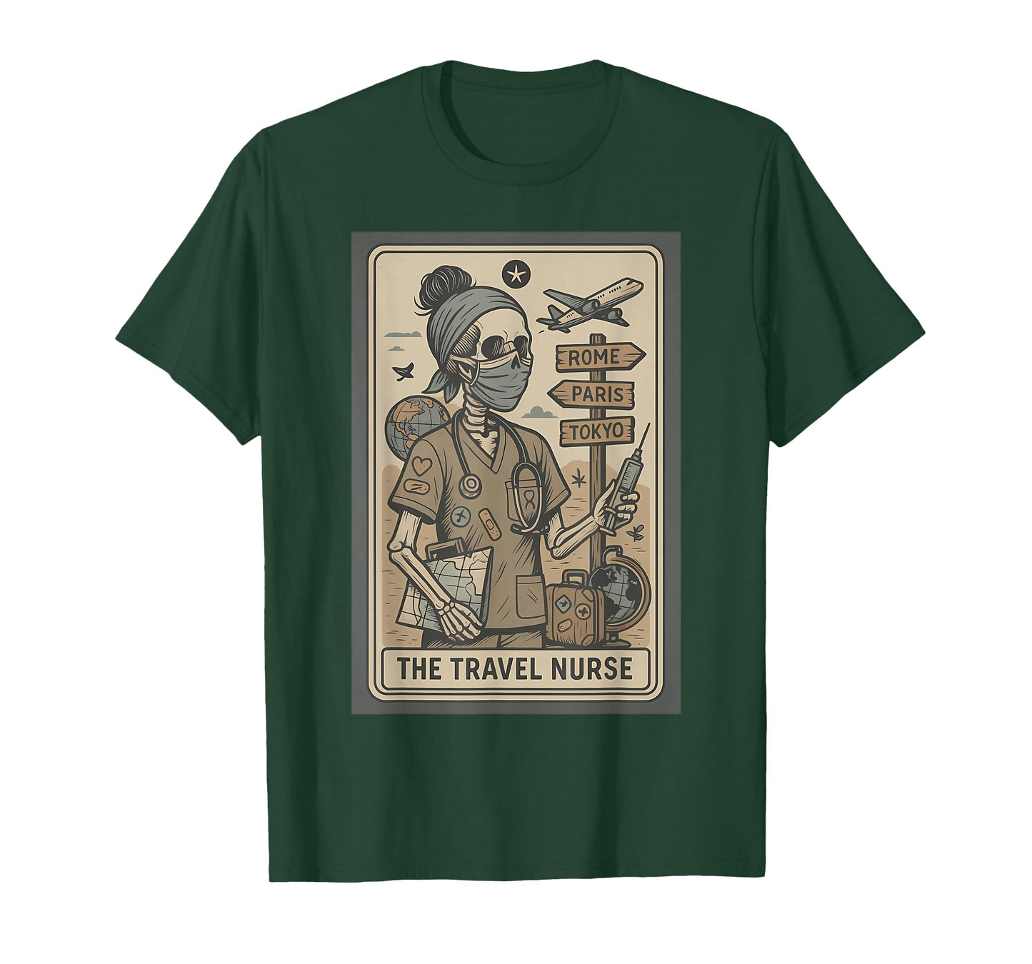 Funny Travel Nurse Tarot Card Skeleton Witchy Wander Nurse T-Shirt