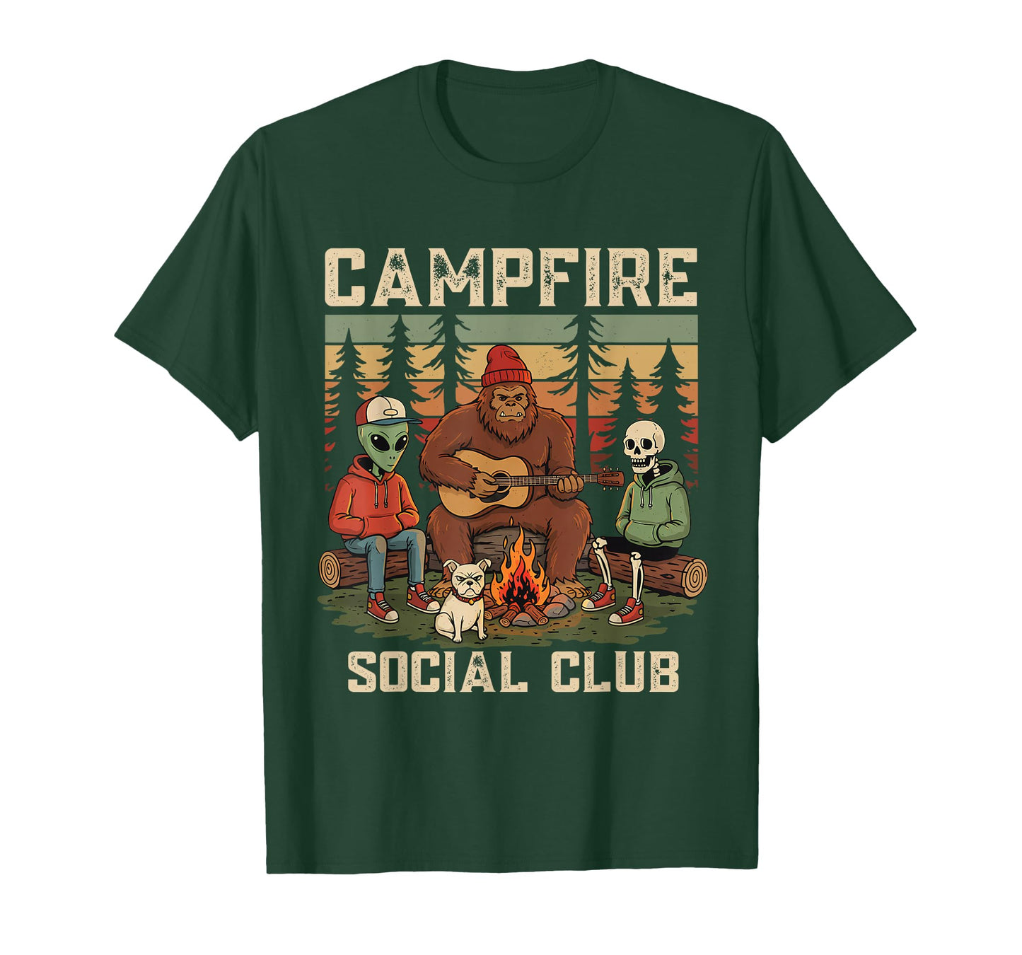 Campfire Social Club Funny Bigfoot Alien Skeleton Cryptid T-Shirt