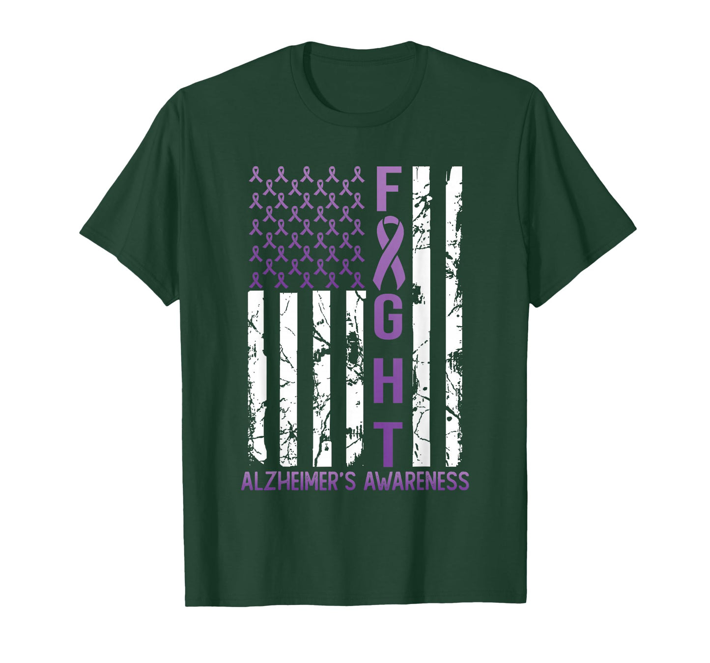 Alzheimer's Awareness Month Day USA Flag Ribbon Purple T-Shirt