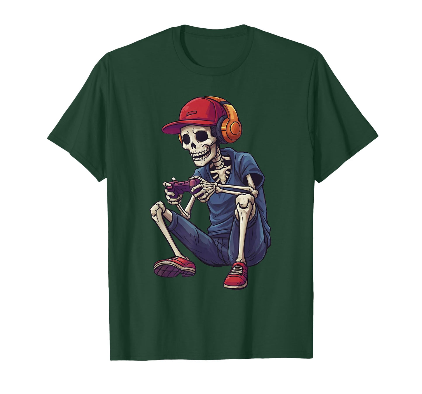 Halloween Skeleton Gamer Video Gaming Boys Men Kids Tees T-Shirt